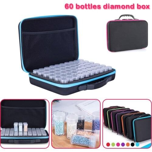 60 Bottles Diamond Painting Cross Stitch Storage Box Beads Container Carry Case Diamond Embroidery Hand Bag Zipper Shockproof