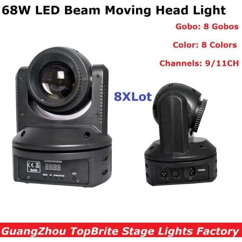8Pcs/Lot 68W High Bightness Led Moving Head Beam Lights DMX512 DJ Disco Equipments Mini Led Moving Head Stage Light Free Ship