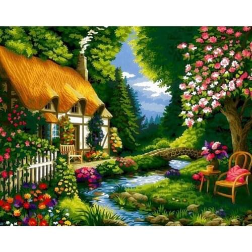 5D DIY Full Square/Round Diamond Painting Country Villa Bridge Cross Stitch Diamond Embroidery Landscape Picture Home Decor