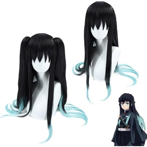Anime Demon Slayer Tokitou Muichirou Ponytails Wig Cosplay Costumes Women Girls Heat Resistant Synthetic Hair Long Wigs C45K193