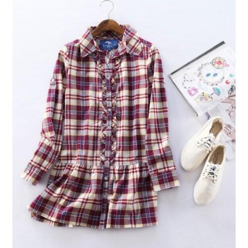 BBD Girls Shirt New Children Blouses Cotton Plaid Long Full Turn-Down Collar Fashion Tops Kids 7 8 9 Years Clothes