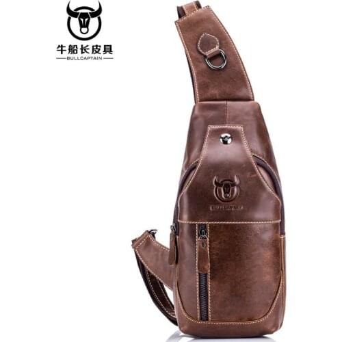 Bull Captain (Bullcaptain) Vintage Mens Leather Shoulder Messenger Full-Grain Leather Chest Bag Factory Wholesale