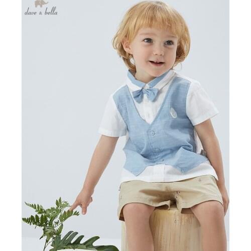 DB16814 dave bella summer baby boys casual bow patchwork clothing sets kids fashion short sleeve sets children 2 pcs suit