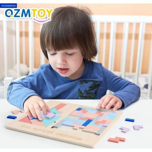 Wooden Tangram Brain Teaser Puzzle Toys Tetris puzzle three-in-one Game Montessori educational children Toys Kid Gifts