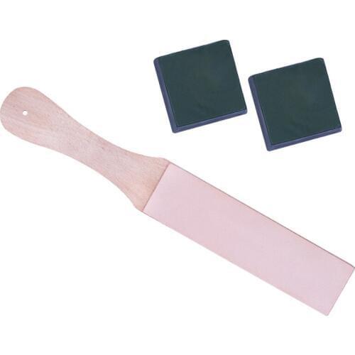 Wood Handle Leather Sharpening Strop Knife Polishing Board with Polish Compound 2 Sided Made From Veg Tanned Cowhide