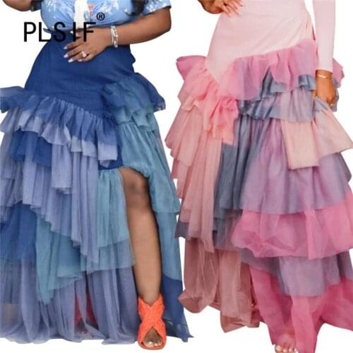 European Fashion Chic Sexy Skirt Side Split Print Casual Beach Long Maxi Skirt Ladies Party Wear