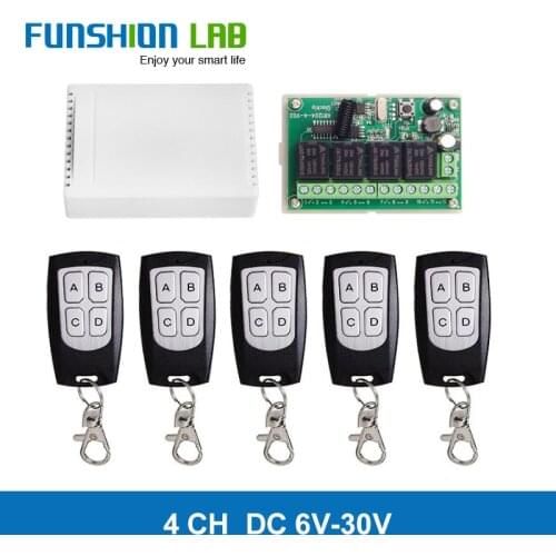 FUNSHION 433MHz Receiver Wireless Remote Control Switch Motor Controller DC 6V 12V 24V 30V 4 Gangs Relay Module Transmitter Diy