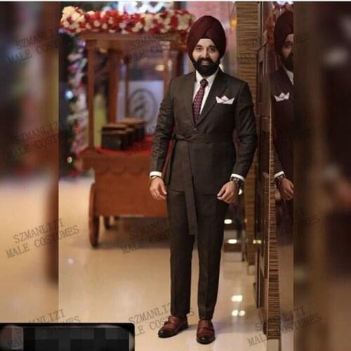 Fashion Indian Brown Tuxedo Men Suits For Wedding Jacket+pant+Belt Business Suit Notch Lapel Costume Homme Terno Party Suits