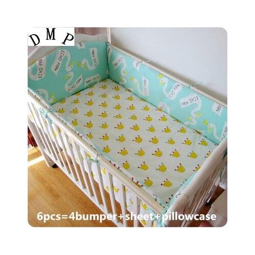 6PCS Hot Search Baby Crib Bedclothes Set Cotton Washable toddler bedding (bumper+sheet+pillow cover)