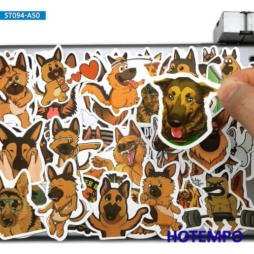 50pcs Cute German Shepherd Dog Pets Anime Stickers Toys for Child Kids Scrapbook Stationery Mobile Phone Laptop Cartoon Stickers