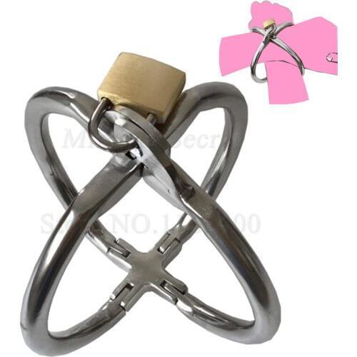 Stainless Steel Lockable Cross Handcuffs Fetish Slave BDSM Bondage Restraints Shackles Hand Wrist Cuffs Sex Product For Couples