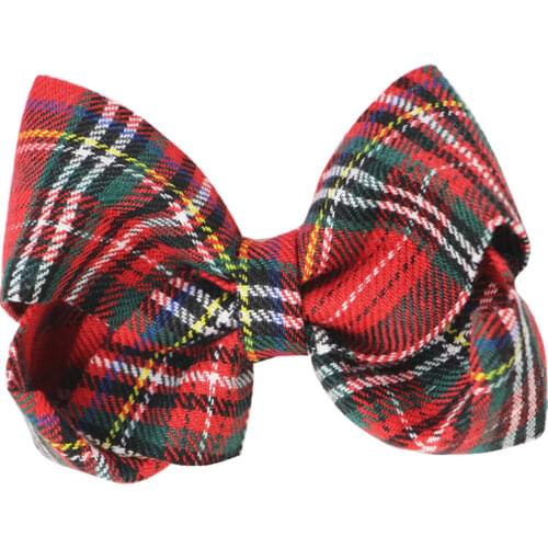 NEW CHRISTMAS Fabric PLAID BOWKNOT 4INCH Hair Bows Clips For Infant Toddlers Kids Girl Barrettes Accessory