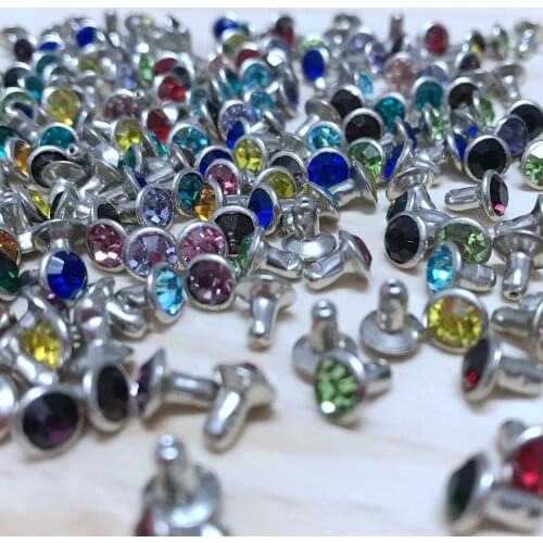 New Coming 100Sets 6mm Mixed Color CZ+++ Crystals Rhinestone Rivets Silver Nailhead Blue Spots Studs DIY Shipping Free