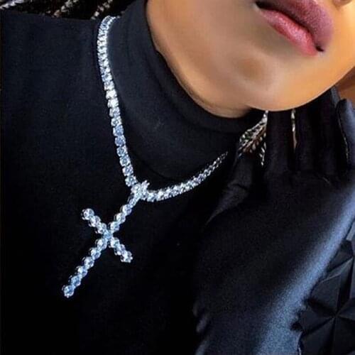 NEW Iced out bling women girl jewelry hiphop bling 5A cubic zirconia cz tennis chain 30*50mm big cross pendant choker necklace