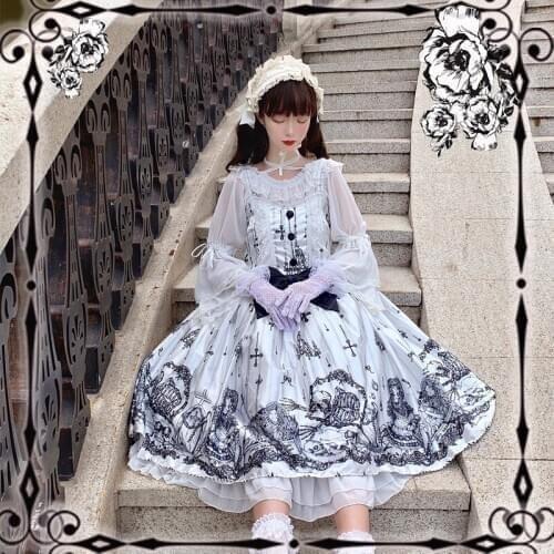 Lolita Tomb Cell Girls Gothic Dark Lines JSK Dress gothic dresses medieval black lolita dress princess lolita victorian dress