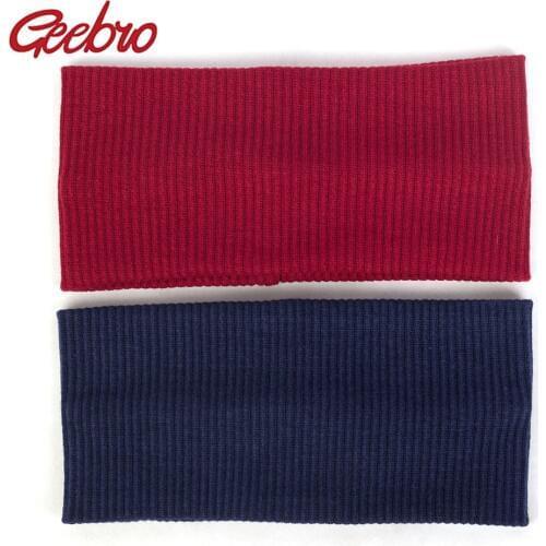 Geebro New Women Solid Knit Ribbed Headbands Soft Cotton Elastic Yoga Head Wrap Ladies Hair band Accessories AQ003