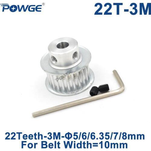 POWGE 22 Teeth HTD 3M Synchronous Pulley Bore 5/6/6.35/8mm for Width 10mm 3M timing belt HTD3M pulley gear CNC 22T 22Teeth