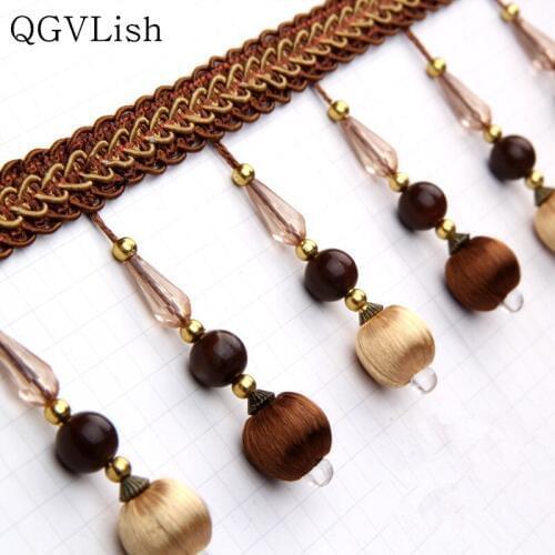 QGVLish 12M Beads Curtain Lace Trims Tassel Fringe DIY Sewing Wedding Sofa Stage Lamp Edge Decor Curtain Accessories Lace Ribbon