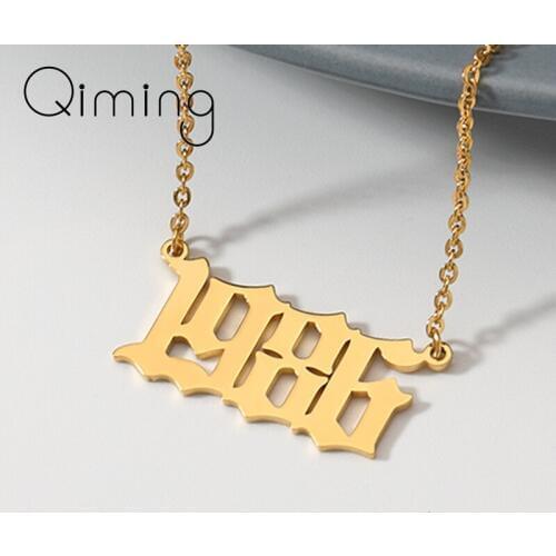 Gold 1985 1986 1987 1988 1989 Date Year Vintage Necklace For Women Girls Baby Birthday Gift Collier