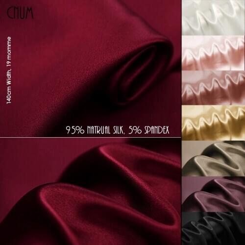 CNUM SP14019 Silk Stretch Fabric/ Pure Color, 23 colors/ 95% Silk, 5% Spandex Elastic/ Width:1.53yd, Thickness:19m/m
