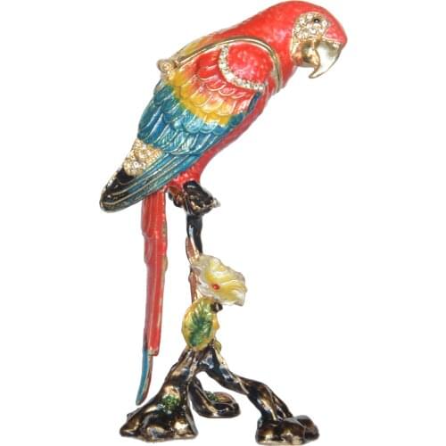 Macaw Parrot Trinket Box Enamelled Hinged Jewelry Box Pewter Ornament Gifts Bird Figurine Tabletop