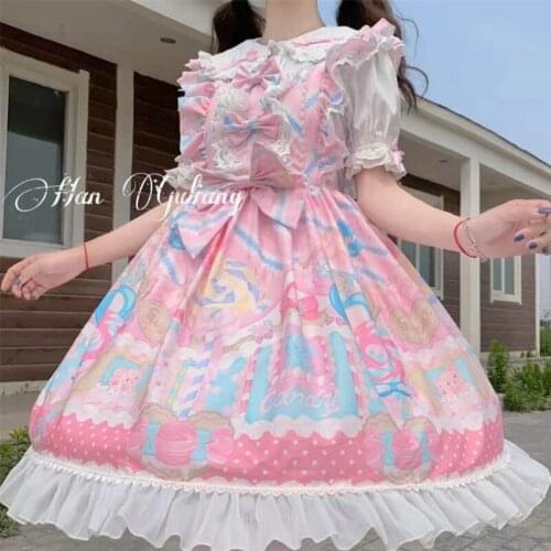 Japanese Lolita Jsk Dress Cute Sweetheart Sling Cute Bowknot Tea Party Sweet Pink Victorian Princess Baby Doll Dresses For Woman
