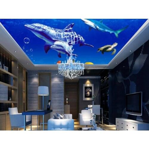 Vivid undersea world with big shark and turtle for UV stretch ceiling film and ceiling film pvc
