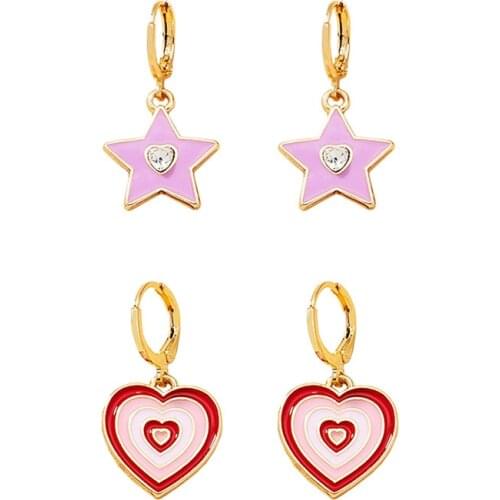 Y2K Jewelry Pink Heart Star Earrings for Women Metal Vintage Harajuku Shiny Crystal Earrings Charms 8090s Aesthetic New Gifts