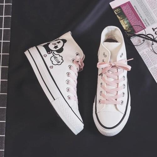 Womens Sneakers Shoes Cute Panda High Top Women Vulcanize Canvas Shoes Leisure Gumshoes 2021 Walking Flats Dropshipping