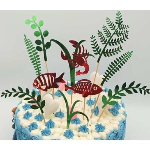 1 set Nature Green Plant Cake Toppers Laser Cupcake Flags Jungle Party Birthday Baby Shower Cake Topper wedding cake Decorating