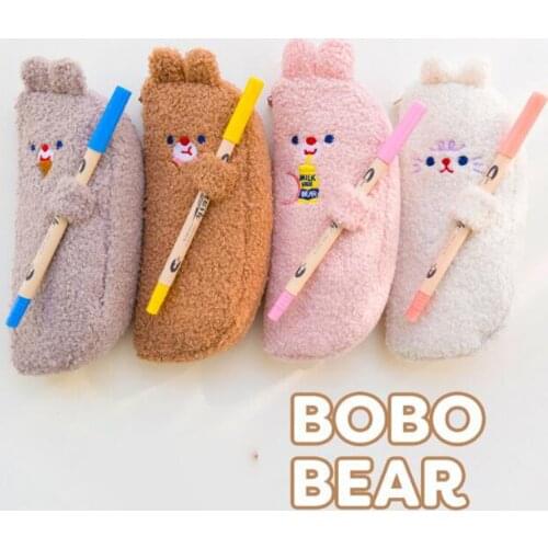 2pcs* Super Cute School Pencil Case Kawaii Plush Bear Pencil Bag for Girls Boy Large Pen Box Stationery Stationery Big Pouch