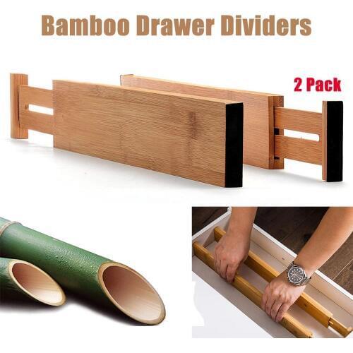 2 Pack Bamboo Drawer Dividers Expandable Drawer Organizers With Anti-Scratch Eva Foam Edges Drawer Organization Separators