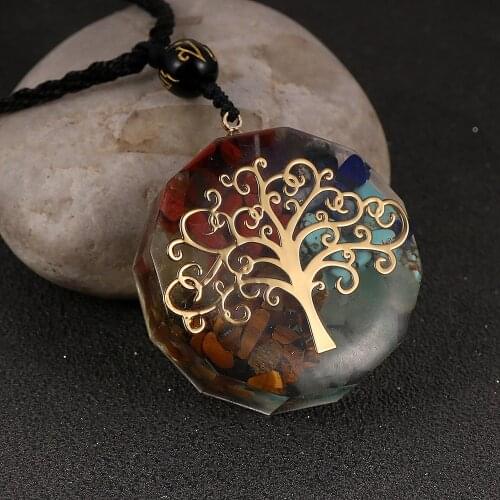 2021 New Design Chakra Tree Of Life Pendant Necklace For Men Women Colorful Natural Beads Round Energy Orgone Necklaces Jewelry