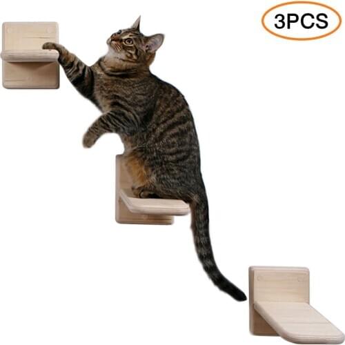 3PCS Wall-mounted Cat Step Cat Wall Ladder Pet Wall Mounted Stairs Solid Wood Jumping Step For Cats #W0