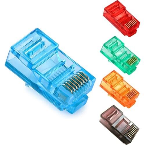 50PCS/Lot RJ45 Ethernet Cables Module Plug Network Connector RJ-45 Crystal Heads Cat5 Color Cat5e Gold Plated Cable