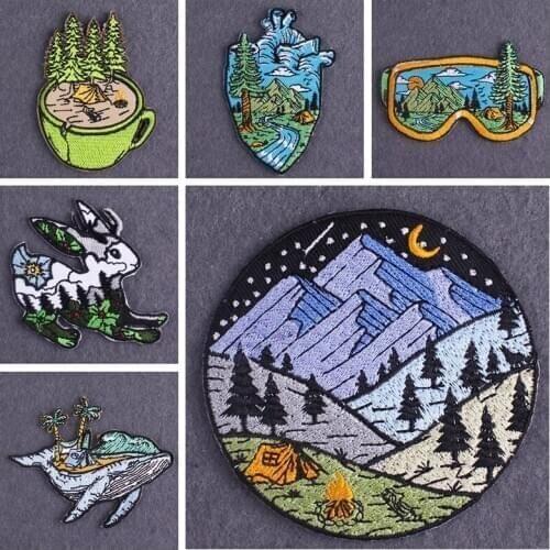 Camping Patches For Clothing Mountain Hiking Embroidered Patches On Clothes DIY Iron On Patch For Jacket Badges Stripes Decor
