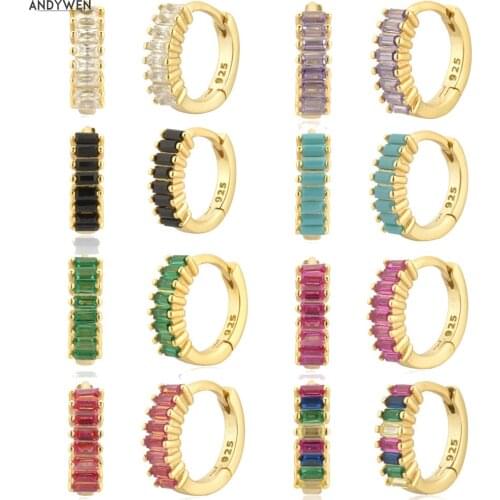 ANDYWEN 925 Sterling Silver Middle 7.5mm Huggies Colorful Hoops Piercing Clips Pendiente 2021 Wedding Fine Jewelry Clips