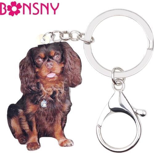 Bonsny Acrylic Chocolate Cavalier King Charles Spaniel Dog Key Chains Keychains Animal Jewelry For Women Girls Bag Charms Gift