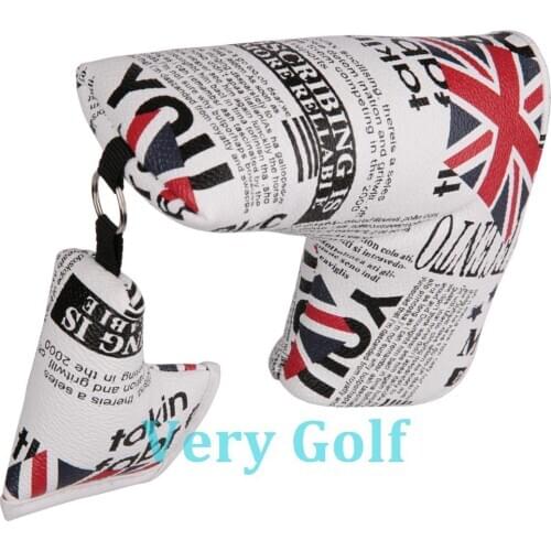UK Flag Newspaper Print Putter Cover PU Leather Golf Blade Putter Head Cover with Magnetic Closure