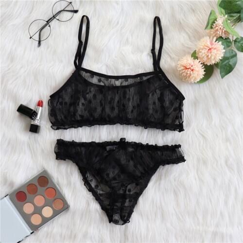 Erotica Sexy Womens Clothing New Women Sexy Dot Mesh Bra Bowknot Underpants Sleepwear Black Lingerie Set S-XL Erotic Costumes