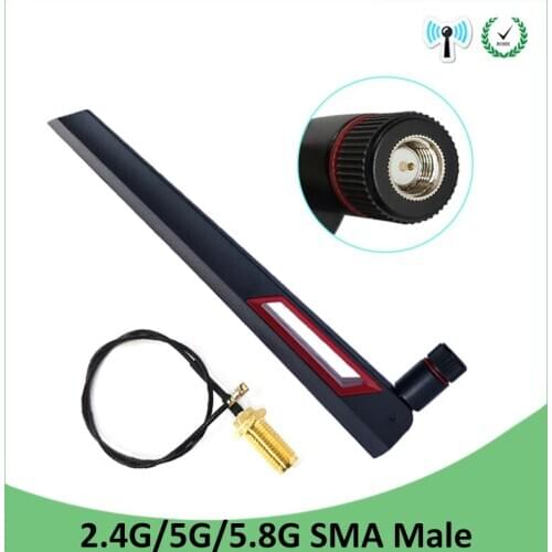 5pcs 2.4GHz 5GHz 5.8Ghz Antenna real 8dBi SMA Male Connector Dual Band wifi Antena + 21cm RP-SMA Male Pigtail Cable