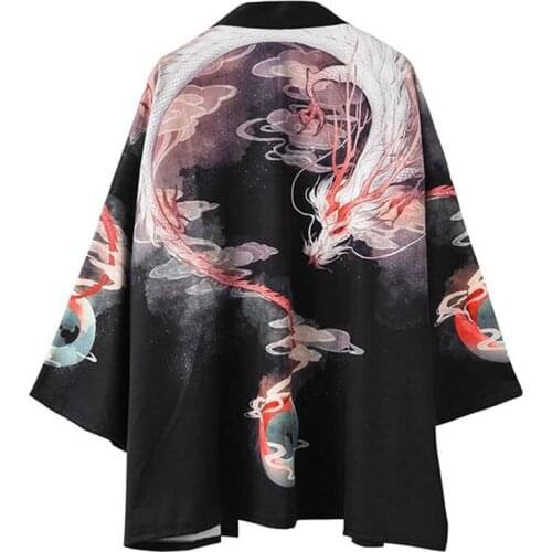 Chaobai Ukiyo Painting Robe Japanese Kimono Traditional Youth Men Women Loose Coat Asian Style Vintage Clothing Geisha Costume