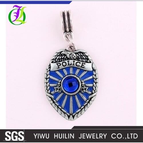 IMG 2437-1 Antique silver plated zinc with sparkling blue crystals enamel Necklace Bracelet DIY pendant policemen badges Charm