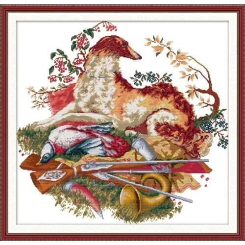 Joy Sunday Cross Stitch Printed Hunting Dog Printed Unprinted Cloth DMC 11&14CT DIY Handmade Cross Stitch Kits Room Painting