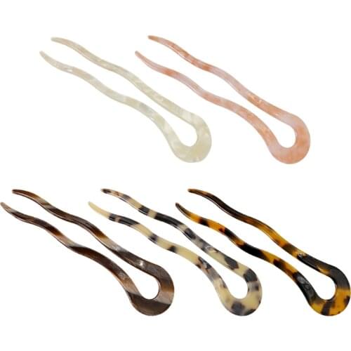 Twist Hair Stick Clip Acetate Large Wavy U-Shaped Hairpin Tortoise Chignon Pin