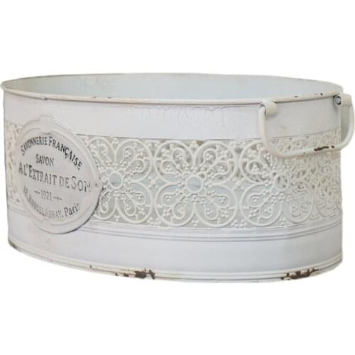 Handicraft White French Farmhouse Retro Rustic Metal Storage Basket Oval