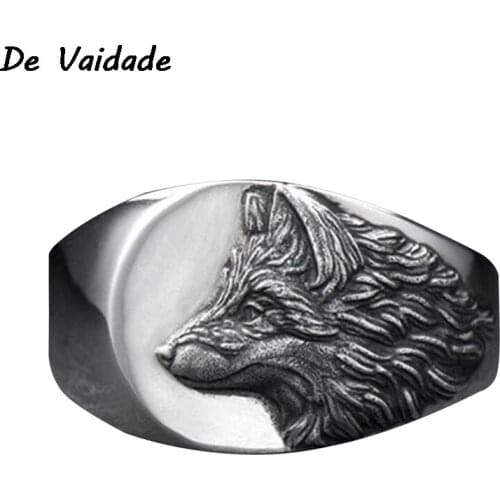 Fashion Vintage Silver Color Wolf Ring Punk Style Animal Wolf Head Ring Men Wedding Band Anniversary Jewelry Gift US Size 6-12