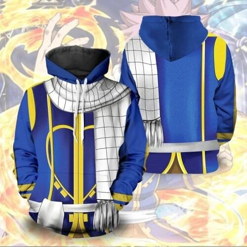 2020 New Fairy Tail Anime 3D Print Cosplay Autumn Men Hoody Unisex Hooded Pulloever Blue Anime Pocket Hoodies