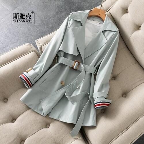 2021 Spring Fashion New Popular British Style Leisure Small Windbreaker Womens Middle Length Spring and Autumn Waist High Coat