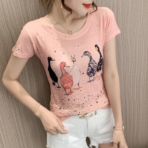 Summer New Fashion Printing Short Sleeve top Summer Fashion Shirt Women Tops Base O-neckBlack Tees Funny Girls Tshirt